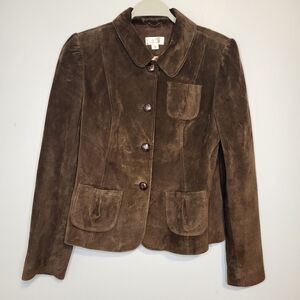 ATL Studio Brown Leather & Suede Jacket Women's Size 6 Cropped Moto Style
